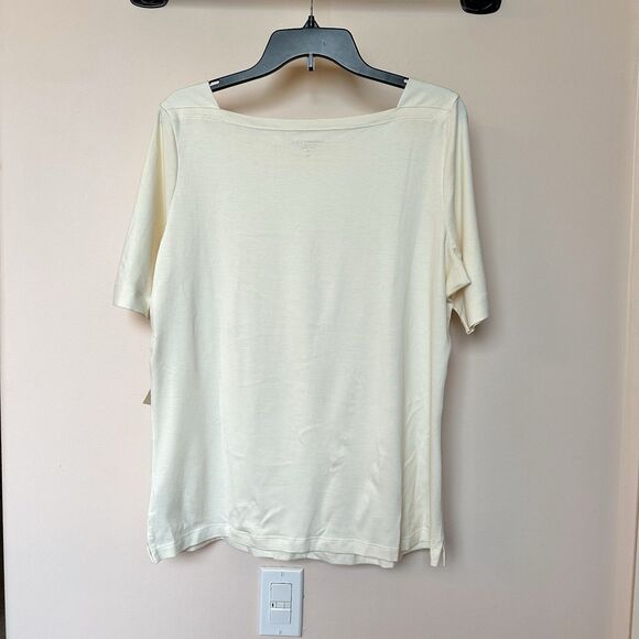 Coldwater Creek Top XL Short Sleeve Cream Supima Cotton Boat Neck Pullover NWT - Picture 3 of 9